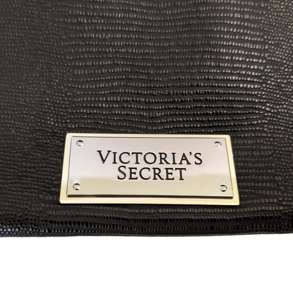 NWT Victoria's Secret Backpack Purse Black Faux Leather Drawstring Bag Large - Picture 4 of 9